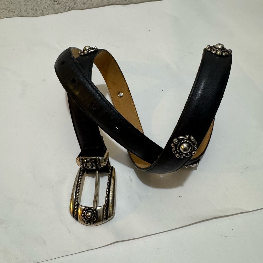 Brighton 38714 leather belt black size M floral silver tone